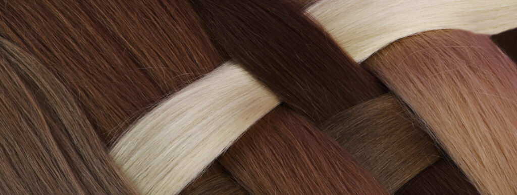 Top view of the natural hairs sections for hair extention.Background with copy space.